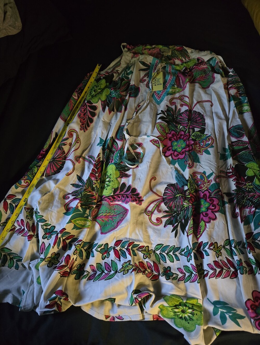Jaded Gypsy OS Women's White Maxi Dress with Green & Pink Floral Print